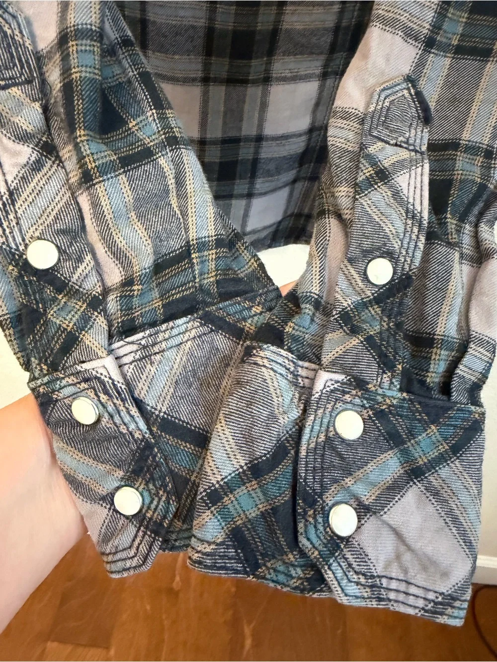 True Religion Gray and Blue Plaid Western Shirt Sz XL